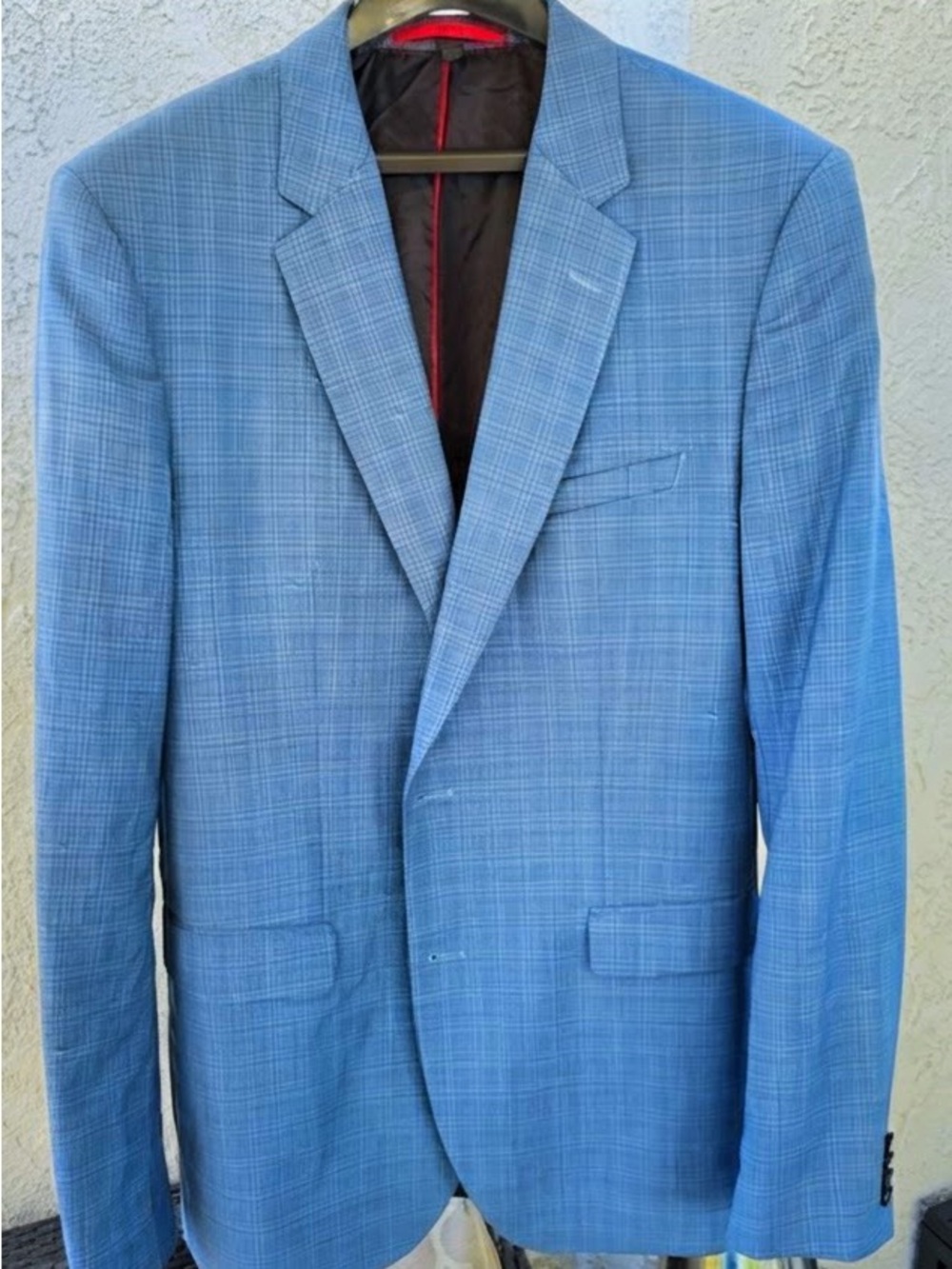Hugo Boss Light blue and Gray Micro-Check Blazer.
